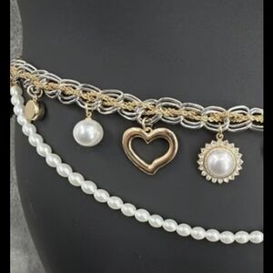 Lovers + Friends Jane Chain Belt Silvertone Pearls Hearts